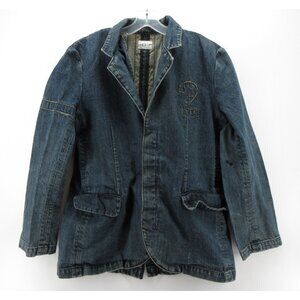 VGT Fake London Blazer Large Jacket Chore Coat Denim Y2K Embroidered